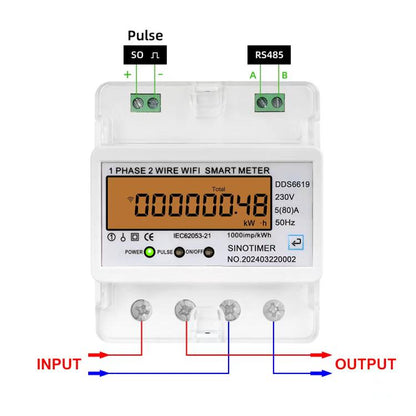 Single-phase Tuya WiFi Energy Meter AC 220V, SINOTIMER DDS6619-048 80A With Switch, SINOTIMER DDS6619-047 100A Without Switch