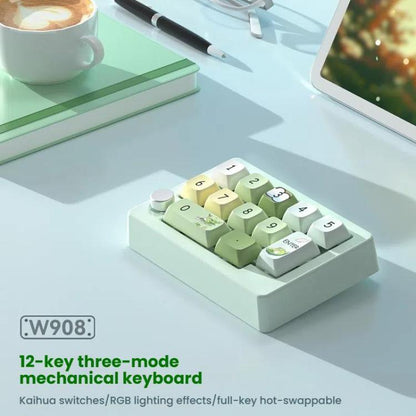 MKESPN W908 Wireless Tri-Mode Hot-Swappable Macro-Defined RGB Backlit Gaming Mechanical Keypad