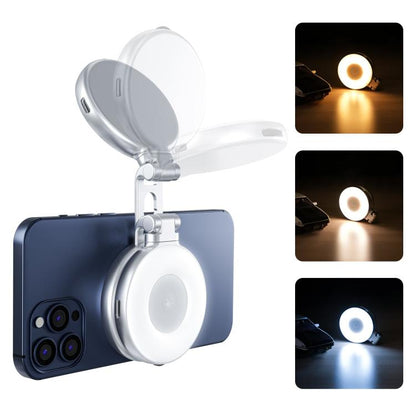 TELESIN S5-BGD-01 Mini Phone Magnetic Beauty Replacement Light Tri-Color Temperature Portable Selfie Mirror Rotating Stretching Pocket Lamp, Silver, Black
