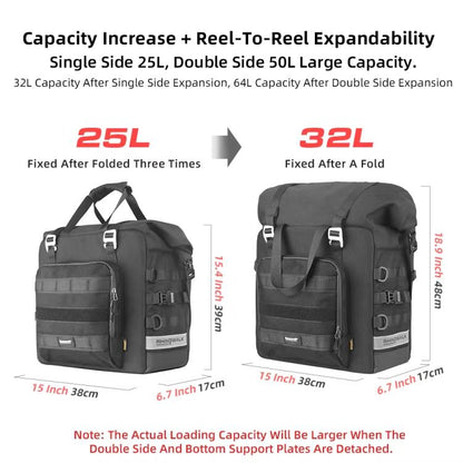 Rhinowalk MTR2050 25L-32L Expandable Large Capacity Quick-release Motorcycle Side Bag