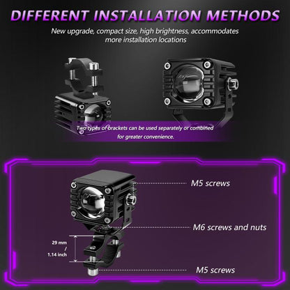 40W Motorcycle Wired Switch Integrated Waterproof Demon Eye Spotlight, Purple Light