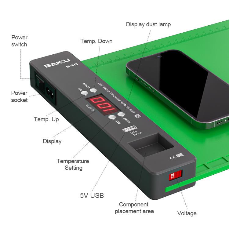 BAKU BA-940 16-inch LCD Screen Removal Work Mat With Heating System and Dust Lighting, US Plug, EU Plug