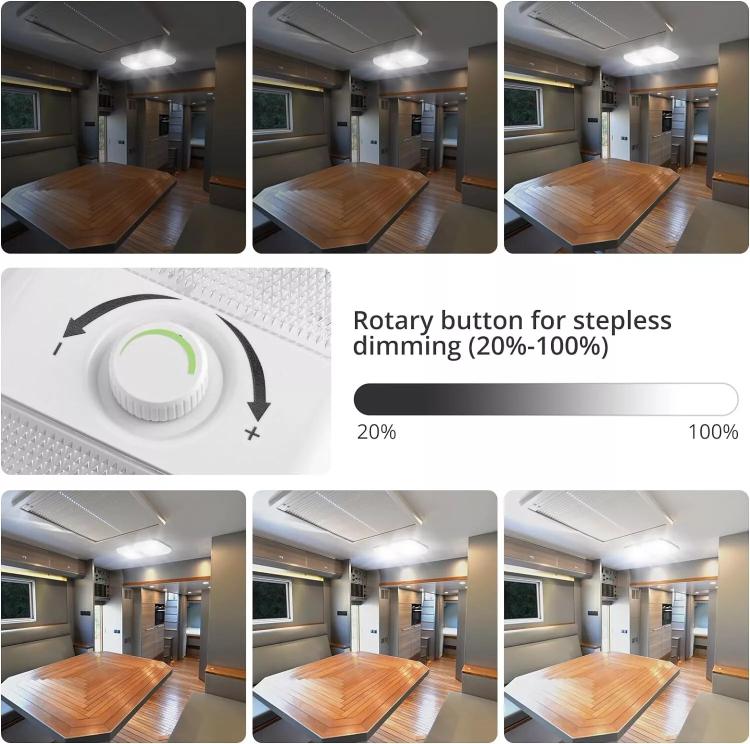12-24V RV Light 120 LEDs 3-Color Temperature Rotary Button Dimming Roof Light, FC01