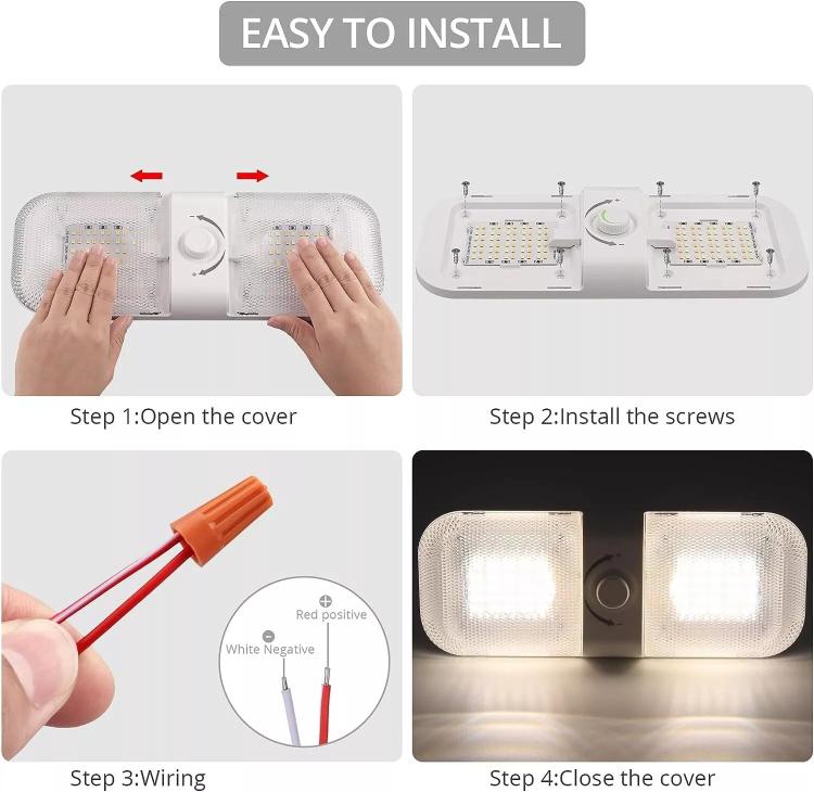 12-24V RV Light 120 LEDs 3-Color Temperature Rotary Button Dimming Roof Light, FC01