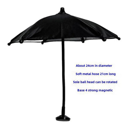 Magnetic Phone Mini Sun Protection Umbrella Parasol Diameter 9.4 inch, Metal Hose 8.3 inch, Black, Blue, Pink