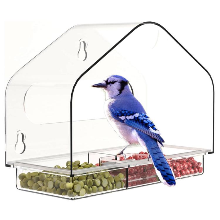 Clear Window Bird Feeder with Strong Suction Cups Fits for Wild Birds, Chickadees, Triangular, Rectangular
