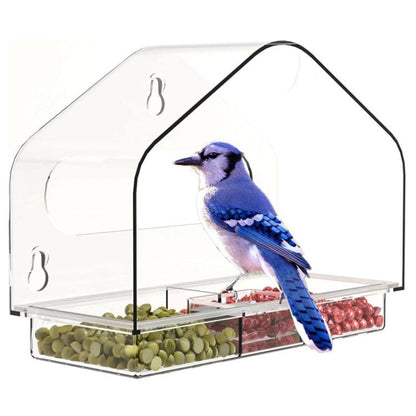 Clear Window Bird Feeder with Strong Suction Cups Fits for Wild Birds, Chickadees, Triangular, Rectangular