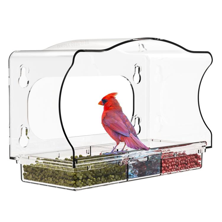 Clear Window Bird Feeder with Strong Suction Cups Fits for Wild Birds, Chickadees, Triangular, Rectangular