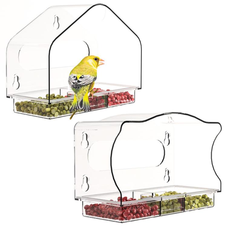 Clear Window Bird Feeder with Strong Suction Cups Fits for Wild Birds, Chickadees, Triangular, Rectangular