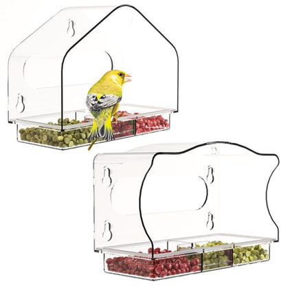 Clear Window Bird Feeder with Strong Suction Cups Fits for Wild Birds, Chickadees, Triangular, Rectangular
