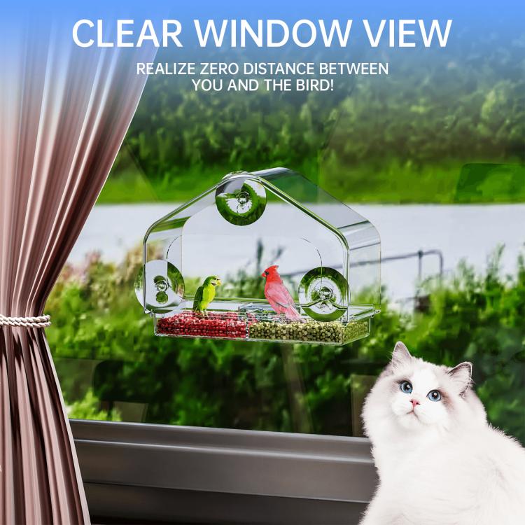 Clear Window Bird Feeder with Strong Suction Cups Fits for Wild Birds, Chickadees, Triangular, Rectangular