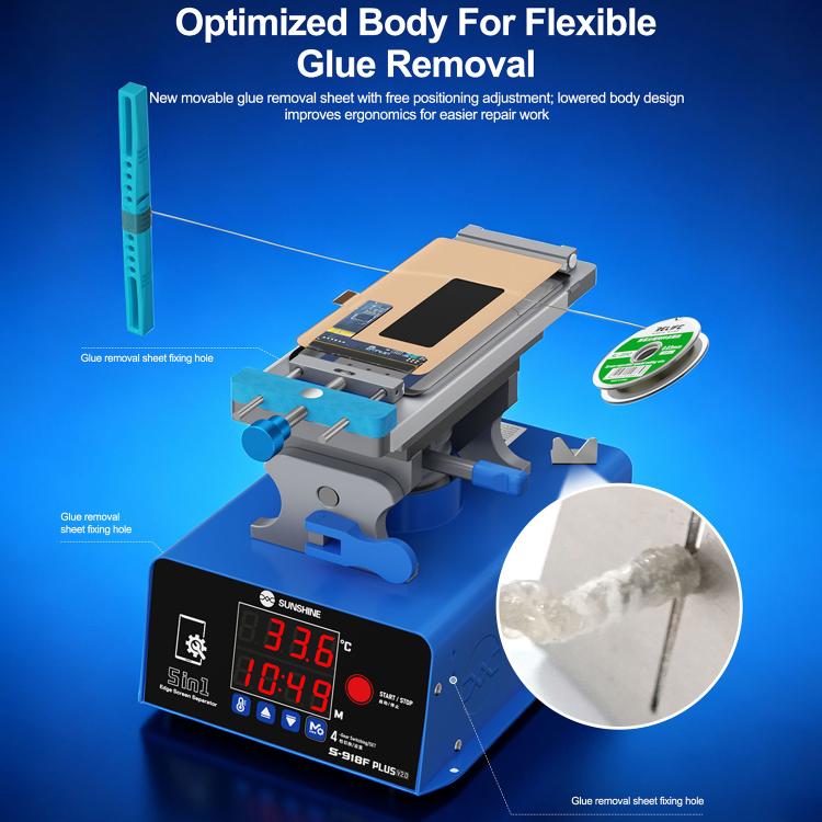 SUNSHINE S-918F Plus 5 In 1 Curved Screen Separator Mobile Phone LCD Screen Repair Separator Heating Platform, S-918F Plus