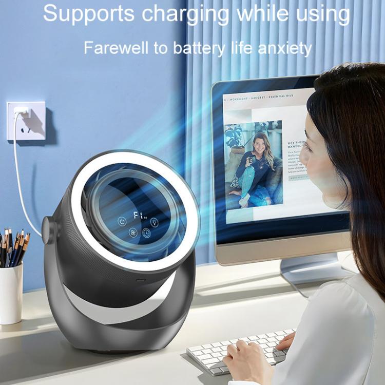 F158 Desktop Mini Multi-Speed Circulating Fan Timed Remote Control Lighted Fan, Gray Plug-In, Beige Plug-In, Gray Rechargeable, Beige Rechargeable