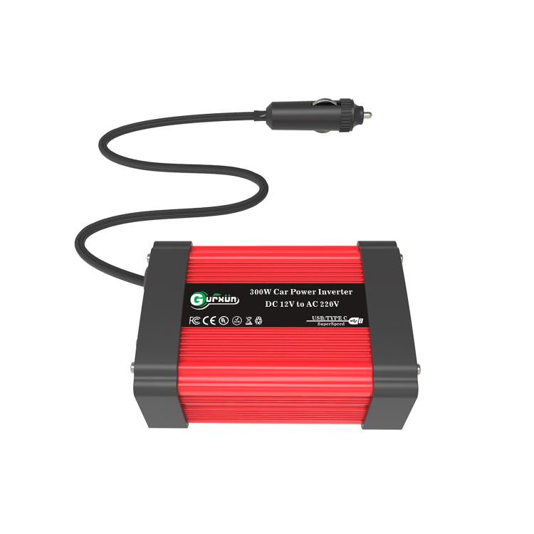 Gurxun Dual USB+Dual Type-C Charging Port Modified Square Wave Car Inverter, DC12V To AC110V Dual US Plug, DC12V to AC220V Universal Plug