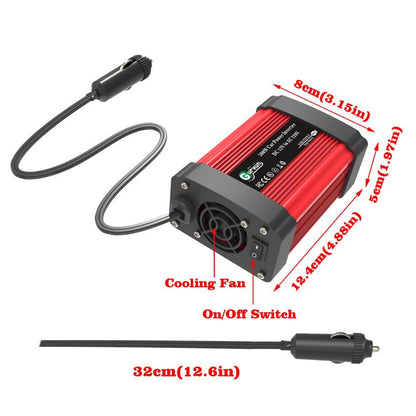 Gurxun Dual USB+Dual Type-C Charging Port Modified Square Wave Car Inverter, DC12V To AC110V Dual US Plug, DC12V to AC220V Universal Plug