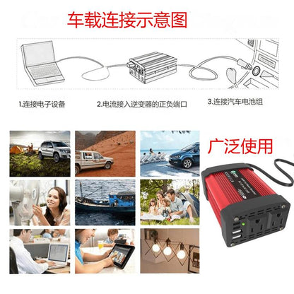 Gurxun Dual USB+Dual Type-C Charging Port Modified Square Wave Car Inverter, DC12V To AC110V Dual US Plug, DC12V to AC220V Universal Plug