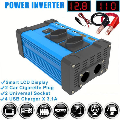Gurxun 4 USB Ports Digital Display Modified Square Wave Inverter, 300W US Plug 12V To 110V, 500W US Plug 12V To 110V, 300W Brazil Plug 12V To 110V, 500W Brazil Plug 12V To 110V, 300W Brazil Plug 12V To 220V, 500W Brazil Plug 12V To 220V