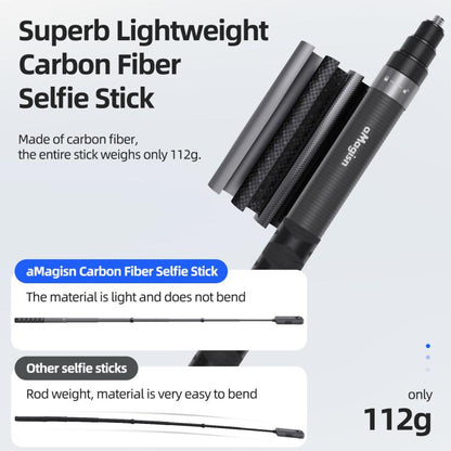 aMagisn 1.2m Carbon Fiber Invisible Selfie Stick for Action Camera Phone, AM23