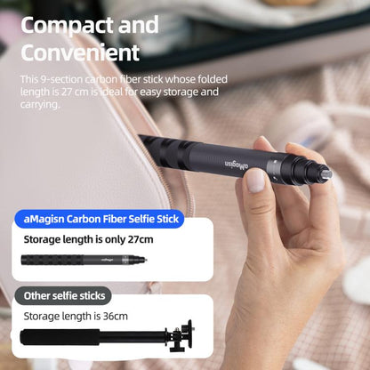 aMagisn 1.2m Carbon Fiber Invisible Selfie Stick for Action Camera Phone, AM23
