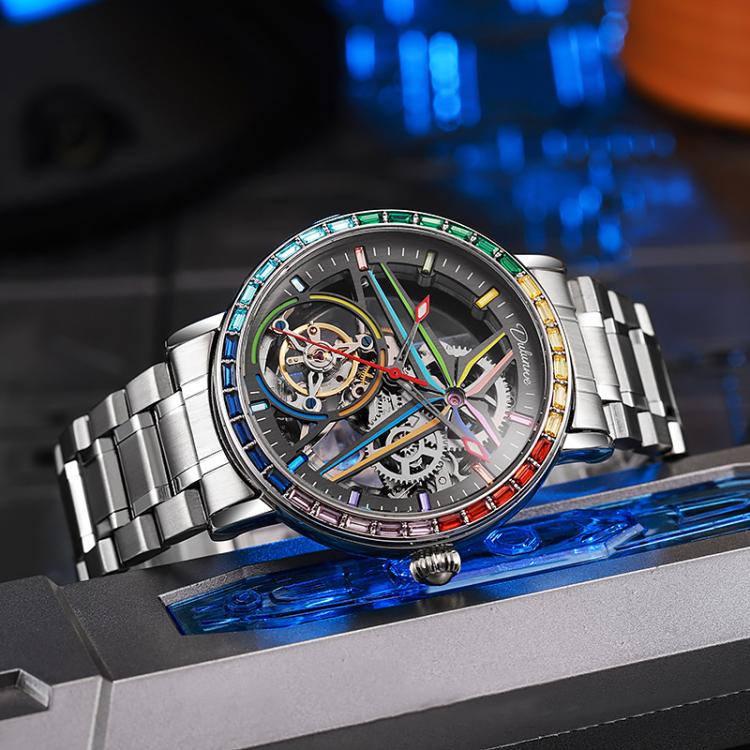 Dulunwe 6057A 30m Waterproof Luminous Fully Automatic Mechanical Watch, Steel Strap Black, Steel Strap White, Leather Strap Black, Leather Strap White, Silicone Strap Black, Silicone Strap White