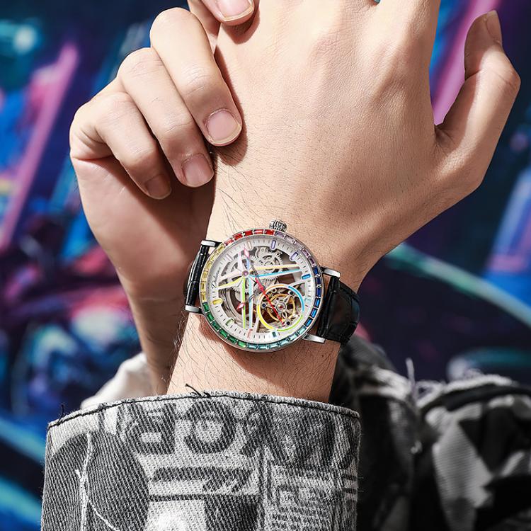 Dulunwe 6057A 30m Waterproof Luminous Fully Automatic Mechanical Watch, Steel Strap Black, Steel Strap White, Leather Strap Black, Leather Strap White, Silicone Strap Black, Silicone Strap White