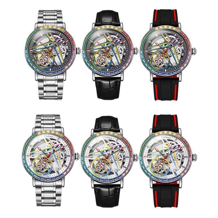 Dulunwe 6057A 30m Waterproof Luminous Fully Automatic Mechanical Watch, Steel Strap Black, Steel Strap White, Leather Strap Black, Leather Strap White, Silicone Strap Black, Silicone Strap White