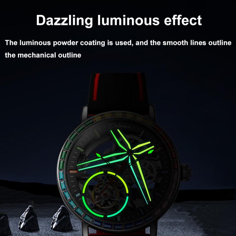 Dulunwe 6057A 30m Waterproof Luminous Fully Automatic Mechanical Watch, Steel Strap Black, Steel Strap White, Leather Strap Black, Leather Strap White, Silicone Strap Black, Silicone Strap White