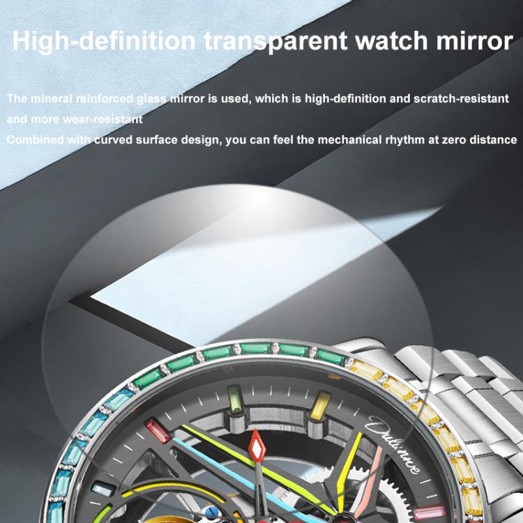 Dulunwe 6057A 30m Waterproof Luminous Fully Automatic Mechanical Watch, Steel Strap Black, Steel Strap White, Leather Strap Black, Leather Strap White, Silicone Strap Black, Silicone Strap White