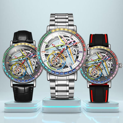 Dulunwe 6057A 30m Waterproof Luminous Fully Automatic Mechanical Watch, Steel Strap Black, Steel Strap White, Leather Strap Black, Leather Strap White, Silicone Strap Black, Silicone Strap White