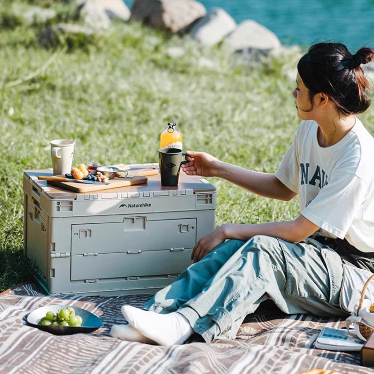 Naturehike Outdoor Large Capacity Folding Storage Box Portable Camping Table, 23L Light Gray, 52L Light Gray