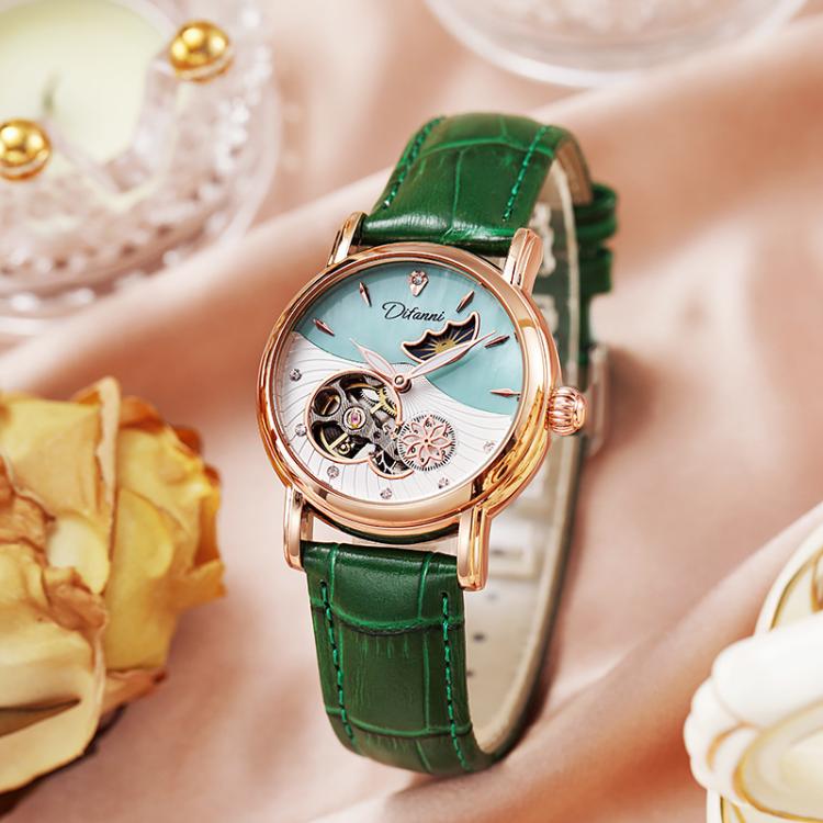 Dulunwe 6023C 30m Waterproof Fully Automatic Mechanical Watch, Rose Gold Leather Pink, Rose Gold Leather Green, Rose Gold Leather Red, Rose Gold Leather White, Natural Leather Pink, Natural Leather Green, Natural Leather Red, Natural Leather White