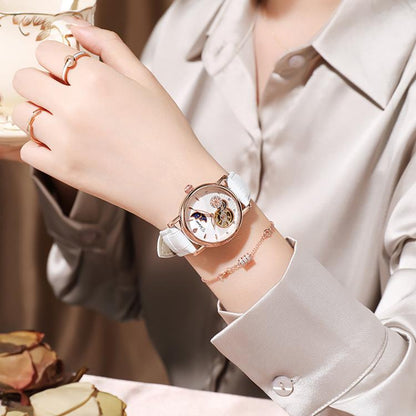 Dulunwe 6023C 30m Waterproof Fully Automatic Mechanical Watch, Rose Gold Leather Pink, Rose Gold Leather Green, Rose Gold Leather Red, Rose Gold Leather White, Natural Leather Pink, Natural Leather Green, Natural Leather Red, Natural Leather White