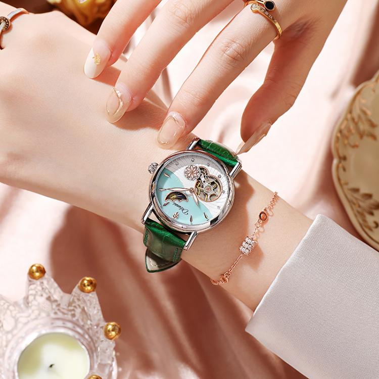Dulunwe 6023C 30m Waterproof Fully Automatic Mechanical Watch, Rose Gold Leather Pink, Rose Gold Leather Green, Rose Gold Leather Red, Rose Gold Leather White, Natural Leather Pink, Natural Leather Green, Natural Leather Red, Natural Leather White