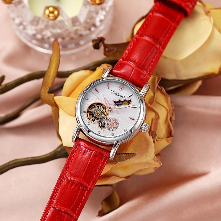Dulunwe 6023C 30m Waterproof Fully Automatic Mechanical Watch, Rose Gold Leather Pink, Rose Gold Leather Green, Rose Gold Leather Red, Rose Gold Leather White, Natural Leather Pink, Natural Leather Green, Natural Leather Red, Natural Leather White