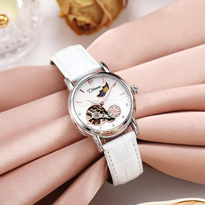 Dulunwe 6023C 30m Waterproof Fully Automatic Mechanical Watch, Rose Gold Leather Pink, Rose Gold Leather Green, Rose Gold Leather Red, Rose Gold Leather White, Natural Leather Pink, Natural Leather Green, Natural Leather Red, Natural Leather White