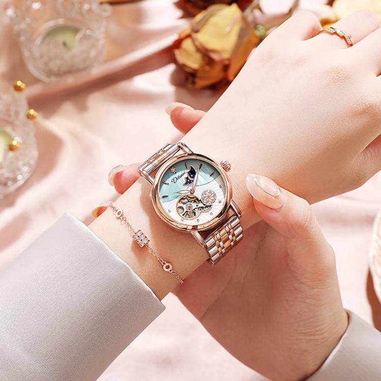 Dulunwe 6023C 30m Waterproof Fully Automatic Mechanical Watch, Rose Gold Leather Pink, Rose Gold Leather Green, Rose Gold Leather Red, Rose Gold Leather White, Natural Leather Pink, Natural Leather Green, Natural Leather Red, Natural Leather White