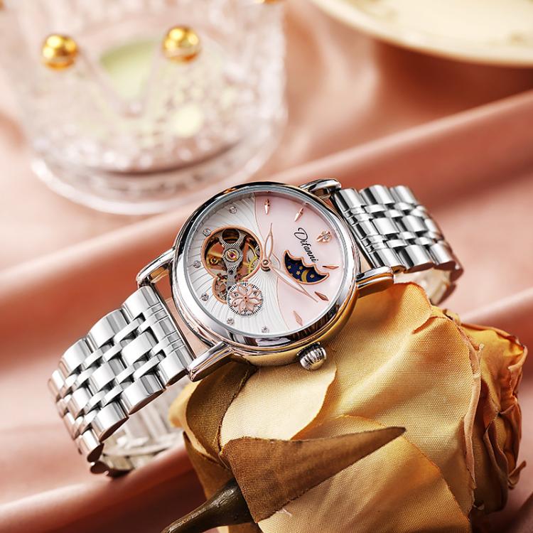 Dulunwe 6023C 30m Waterproof Fully Automatic Mechanical Watch, Rose Gold Leather Pink, Rose Gold Leather Green, Rose Gold Leather Red, Rose Gold Leather White, Natural Leather Pink, Natural Leather Green, Natural Leather Red, Natural Leather White