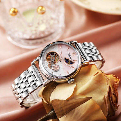 Dulunwe 6023C 30m Waterproof Fully Automatic Mechanical Watch, Rose Gold Leather Pink, Rose Gold Leather Green, Rose Gold Leather Red, Rose Gold Leather White, Natural Leather Pink, Natural Leather Green, Natural Leather Red, Natural Leather White