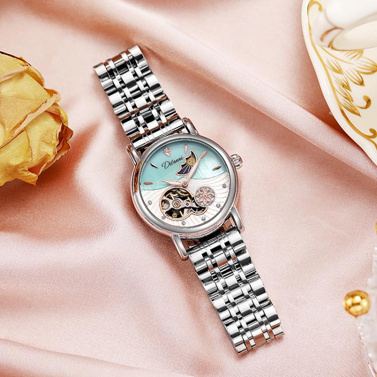 Dulunwe 6023C 30m Waterproof Fully Automatic Mechanical Watch, Rose Gold Leather Pink, Rose Gold Leather Green, Rose Gold Leather Red, Rose Gold Leather White, Natural Leather Pink, Natural Leather Green, Natural Leather Red, Natural Leather White