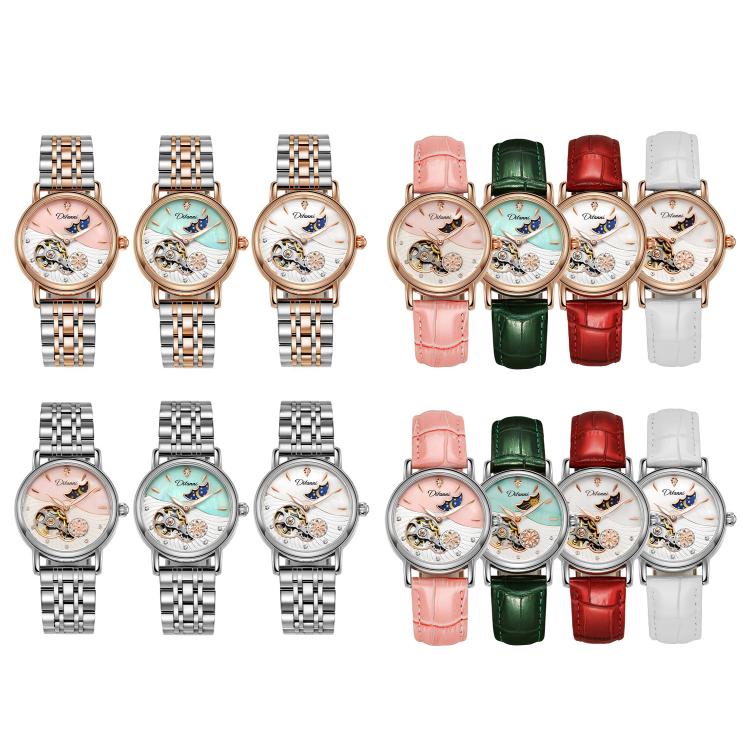 Dulunwe 6023C 30m Waterproof Fully Automatic Mechanical Watch, Rose Gold Leather Pink, Rose Gold Leather Green, Rose Gold Leather Red, Rose Gold Leather White, Natural Leather Pink, Natural Leather Green, Natural Leather Red, Natural Leather White
