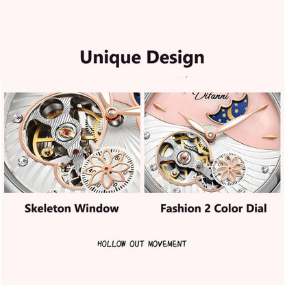 Dulunwe 6023C 30m Waterproof Fully Automatic Mechanical Watch, Rose Gold Leather Pink, Rose Gold Leather Green, Rose Gold Leather Red, Rose Gold Leather White, Natural Leather Pink, Natural Leather Green, Natural Leather Red, Natural Leather White