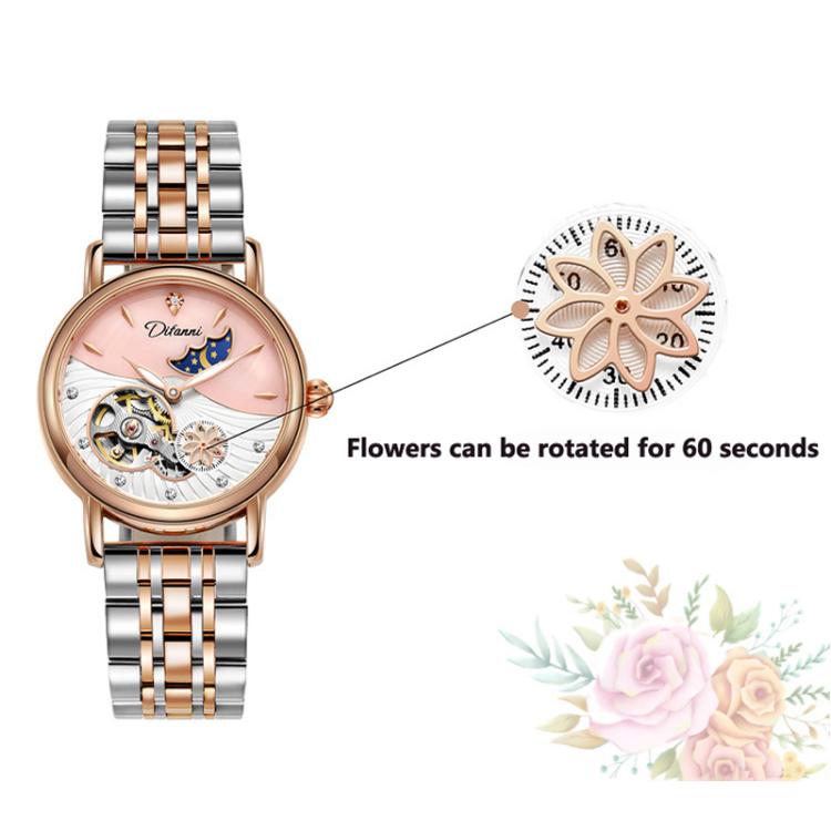 Dulunwe 6023C 30m Waterproof Fully Automatic Mechanical Watch, Rose Gold Leather Pink, Rose Gold Leather Green, Rose Gold Leather Red, Rose Gold Leather White, Natural Leather Pink, Natural Leather Green, Natural Leather Red, Natural Leather White