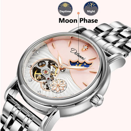 Dulunwe 6023C 30m Waterproof Fully Automatic Mechanical Watch, Rose Gold Leather Pink, Rose Gold Leather Green, Rose Gold Leather Red, Rose Gold Leather White, Natural Leather Pink, Natural Leather Green, Natural Leather Red, Natural Leather White