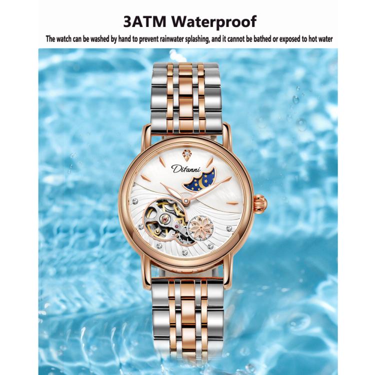 Dulunwe 6023C 30m Waterproof Fully Automatic Mechanical Watch, Rose Gold Leather Pink, Rose Gold Leather Green, Rose Gold Leather Red, Rose Gold Leather White, Natural Leather Pink, Natural Leather Green, Natural Leather Red, Natural Leather White