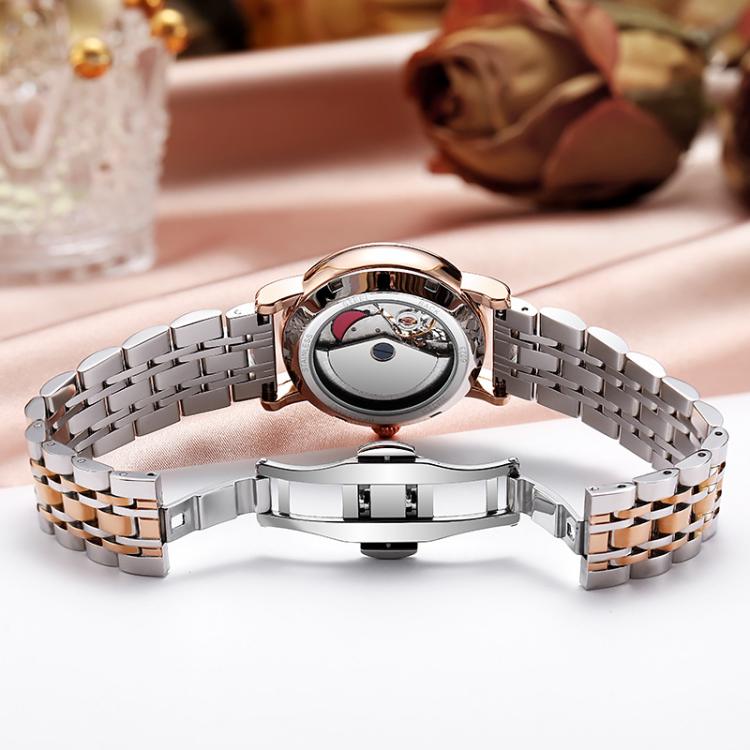 Dulunwe 6023C 30m Waterproof Fully Automatic Mechanical Watch, Rose Gold Leather Pink, Rose Gold Leather Green, Rose Gold Leather Red, Rose Gold Leather White, Natural Leather Pink, Natural Leather Green, Natural Leather Red, Natural Leather White
