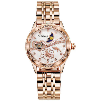 Dulunwe 6018B 30m Waterproof Luminous Automatic Mechanical Watch, Steel Strap White, Steel Strap Pink, Mesh Strap White, Mesh Strap Pink, White Leather Strap, Pink Leather Strap, Red Leather Strap, Black Leather Strap