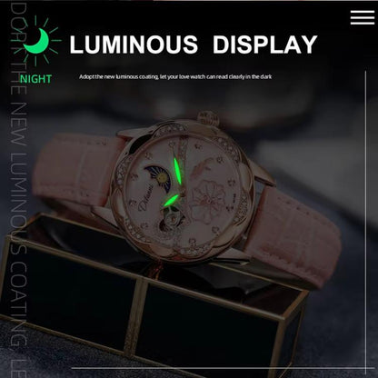 Dulunwe 6018B 30m Waterproof Luminous Automatic Mechanical Watch, Steel Strap White, Steel Strap Pink, Mesh Strap White, Mesh Strap Pink, White Leather Strap, Pink Leather Strap, Red Leather Strap, Black Leather Strap
