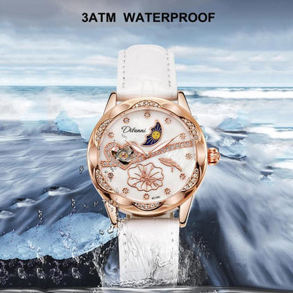 Dulunwe 6018B 30m Waterproof Luminous Automatic Mechanical Watch, Steel Strap White, Steel Strap Pink, Mesh Strap White, Mesh Strap Pink, White Leather Strap, Pink Leather Strap, Red Leather Strap, Black Leather Strap
