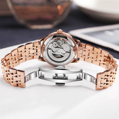 Dulunwe 6018B 30m Waterproof Luminous Automatic Mechanical Watch, Steel Strap White, Steel Strap Pink, Mesh Strap White, Mesh Strap Pink, White Leather Strap, Pink Leather Strap, Red Leather Strap, Black Leather Strap