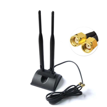 2.4G/5G Dual-Band Antenna with 2 RP-SMA Male Connector Wireless WIFI Router Network Card High Gain Extension Antenna, 2 RP-SMA Male